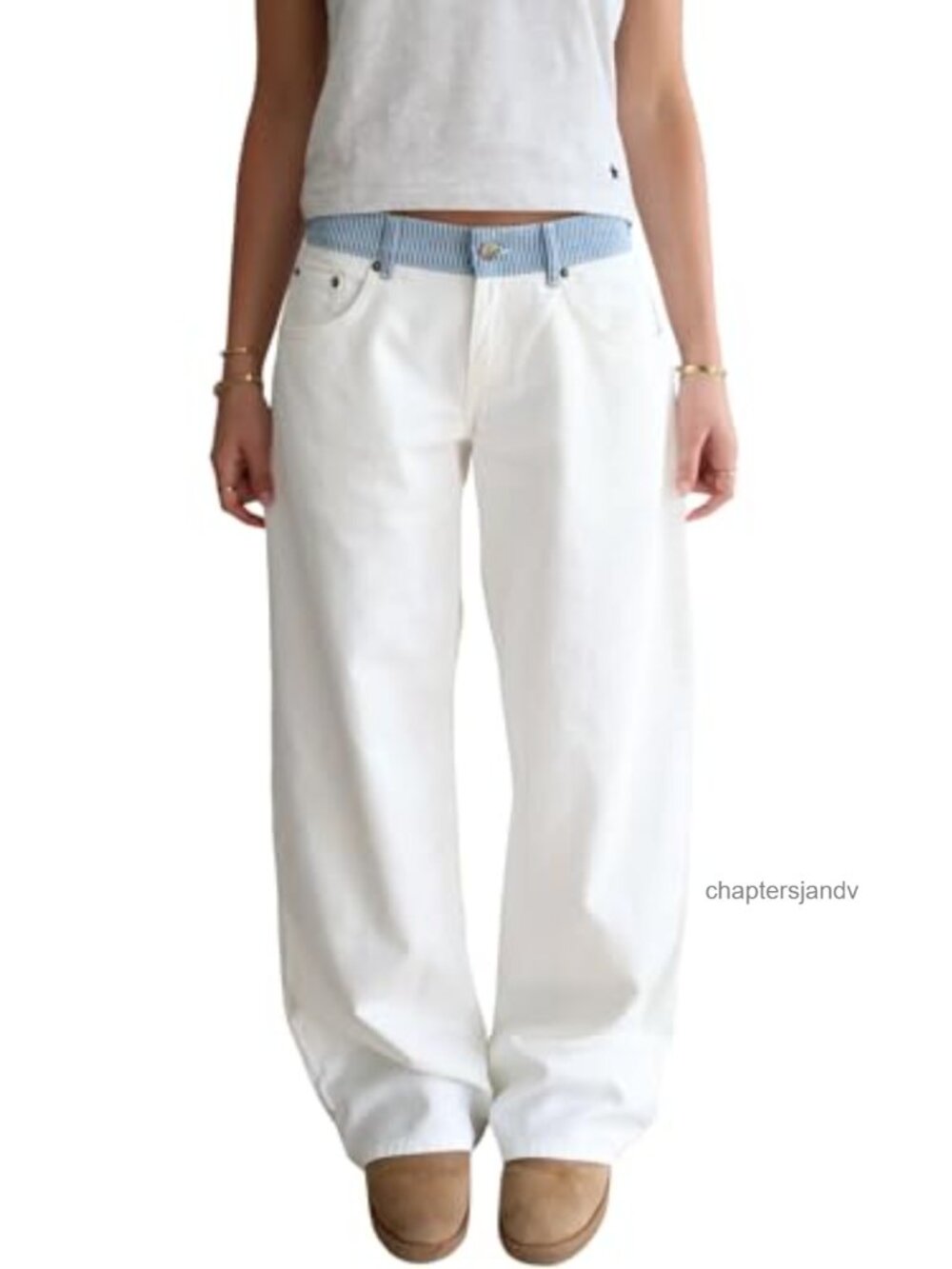 Women's Wide Leg Jeans Mid Rise Adjustable Waist Cotton Blend